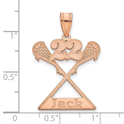14K Roségold Personalisiert Lacrosse Anhänger
