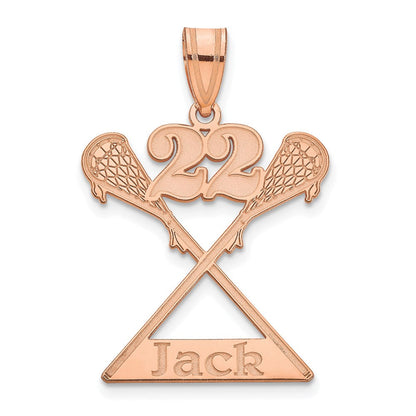 14K Roségold Personalisiert Lacrosse Anhänger