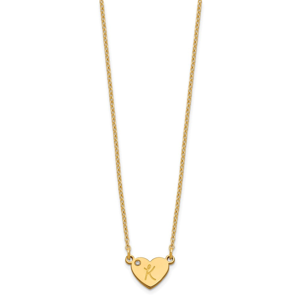 Vergoldet Sterlingsilber /gold Initiale Herz mit Diamant Halskette