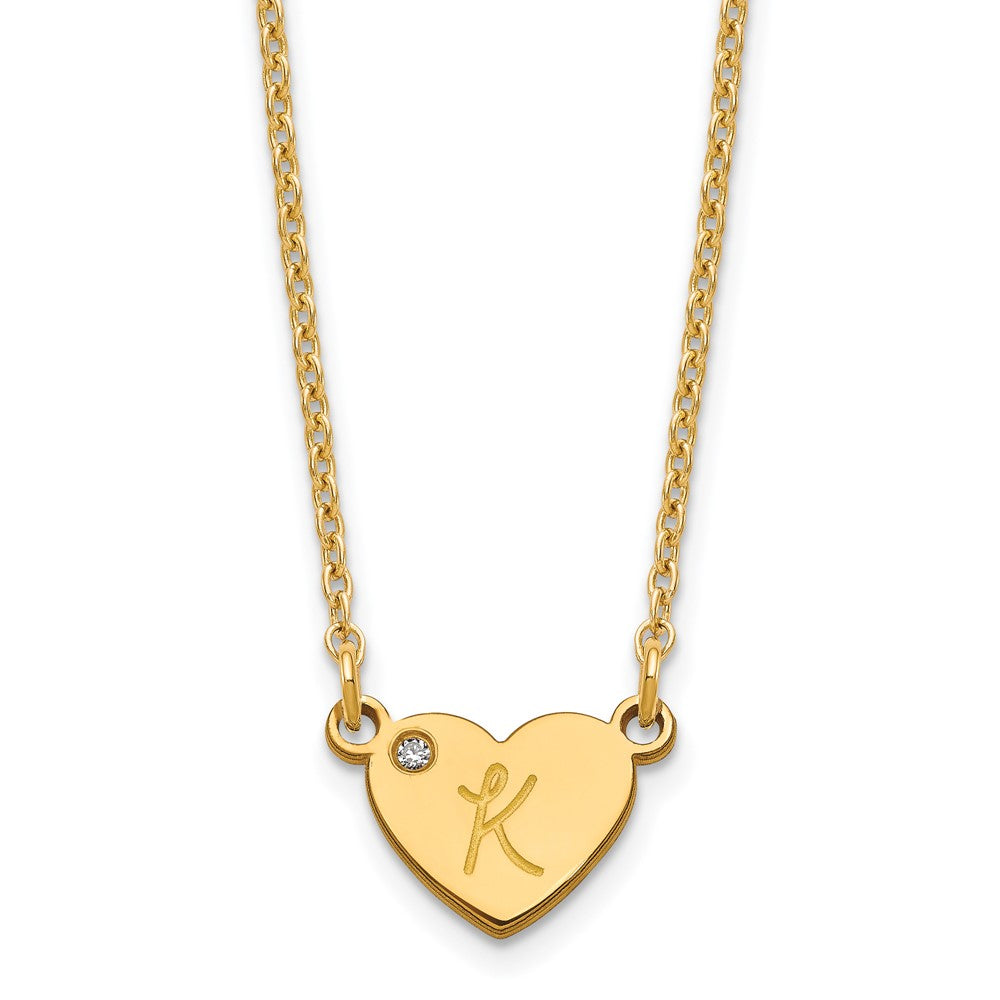 Vergoldet Sterlingsilber /gold Initiale Herz mit Diamant Halskette