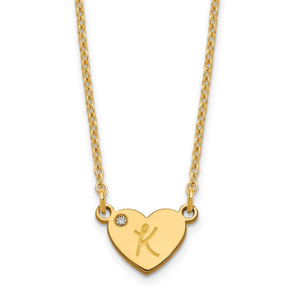 Vergoldet Sterlingsilber /gold Initiale Herz mit Diamant Halskette