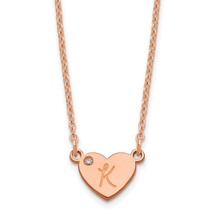Roségoldbeschichtet Sterlingsilber /rose Initiale Herz mit Diamant Halskette