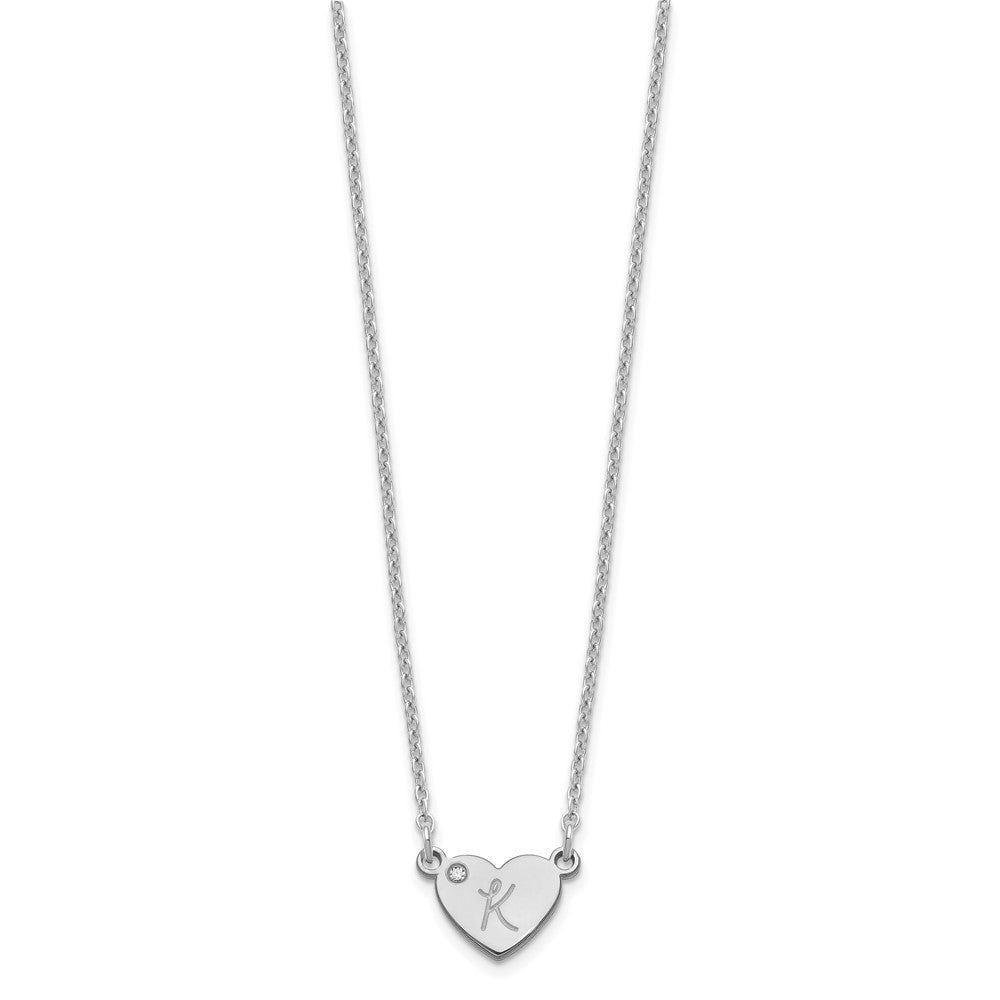 Sterlingsilber Silber/rhodiniert Initiale Herz mit Diamant Halskette