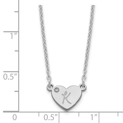 Sterlingsilber Silber/rhodiniert Initiale Herz mit Diamant Halskette
