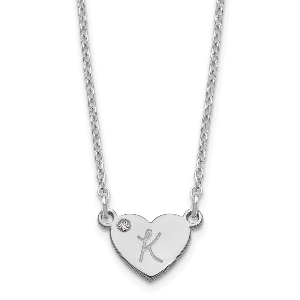 Sterlingsilber Silber/rhodiniert Initiale Herz mit Diamant Halskette