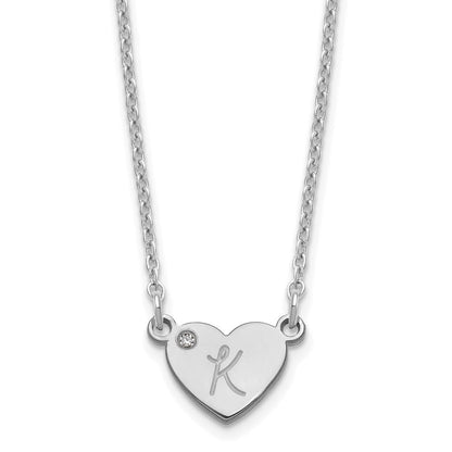 Sterlingsilber Silber/rhodiniert Initiale Herz mit Diamant Halskette