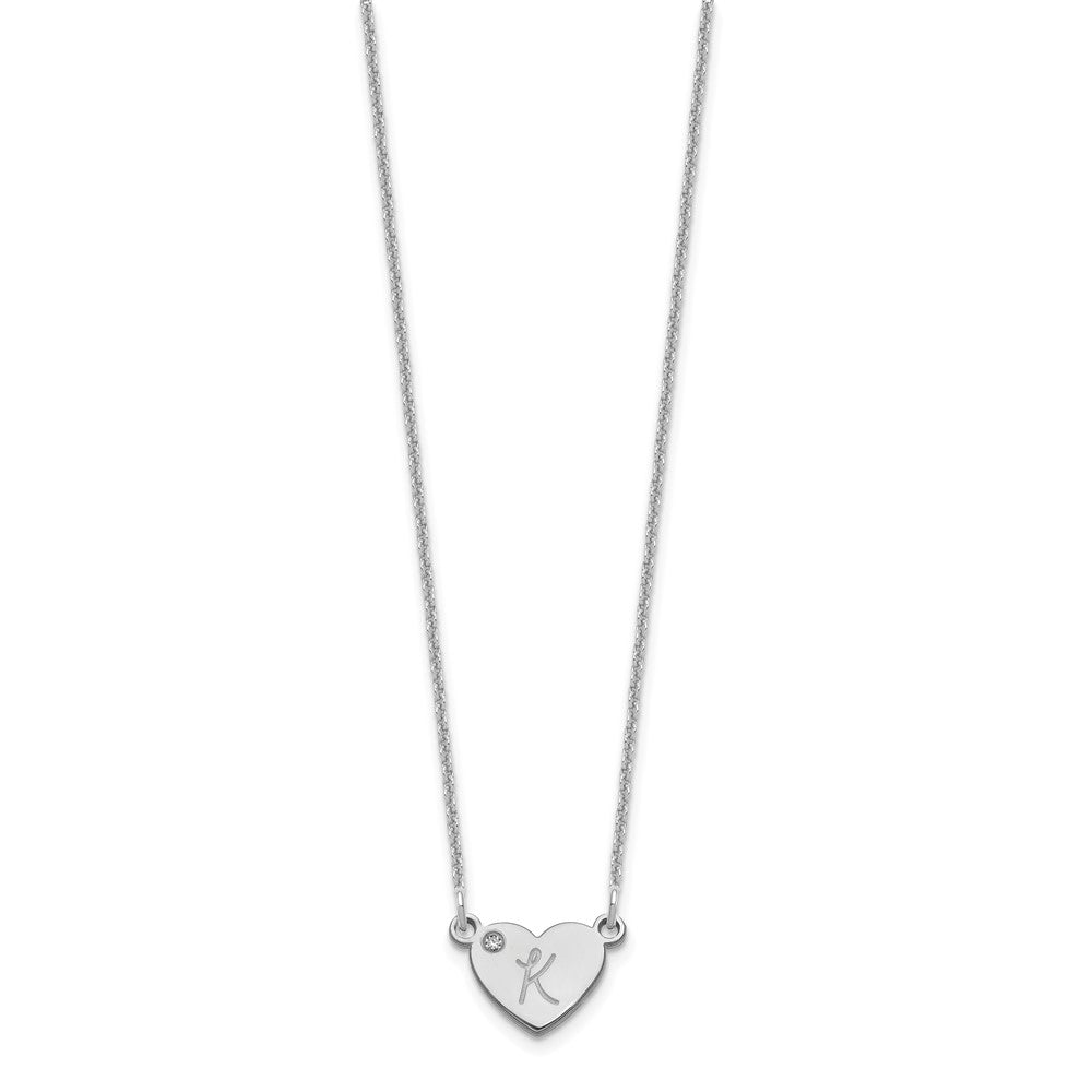 14K Weißgold Initiale Herz mit Diamant Halskette