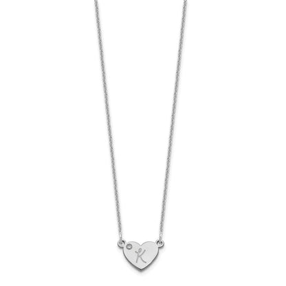 14K Weißgold Initiale Herz mit Diamant Halskette