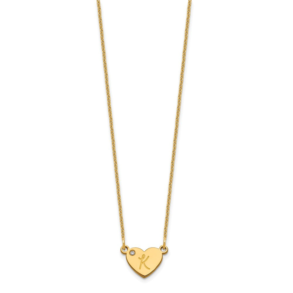 14K Gelbgold Initiale Herz mit Diamant Halskette