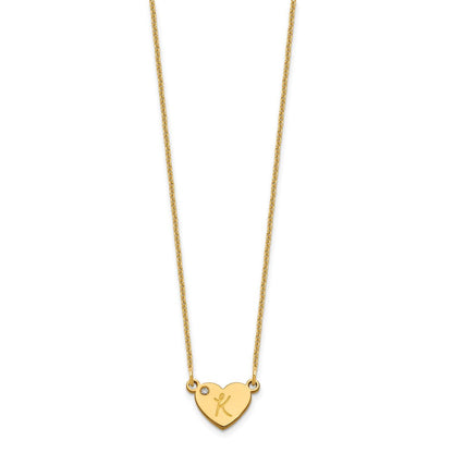 14K Gelbgold Initiale Herz mit Diamant Halskette
