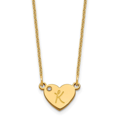 14K Gelbgold Initiale Herz mit Diamant Halskette