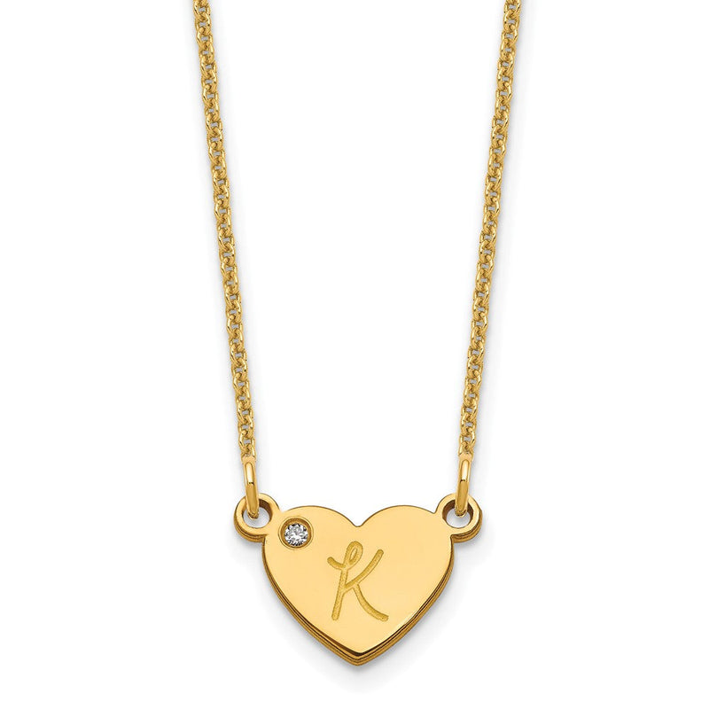 14K Gelbgold Initiale Herz mit Diamant Halskette