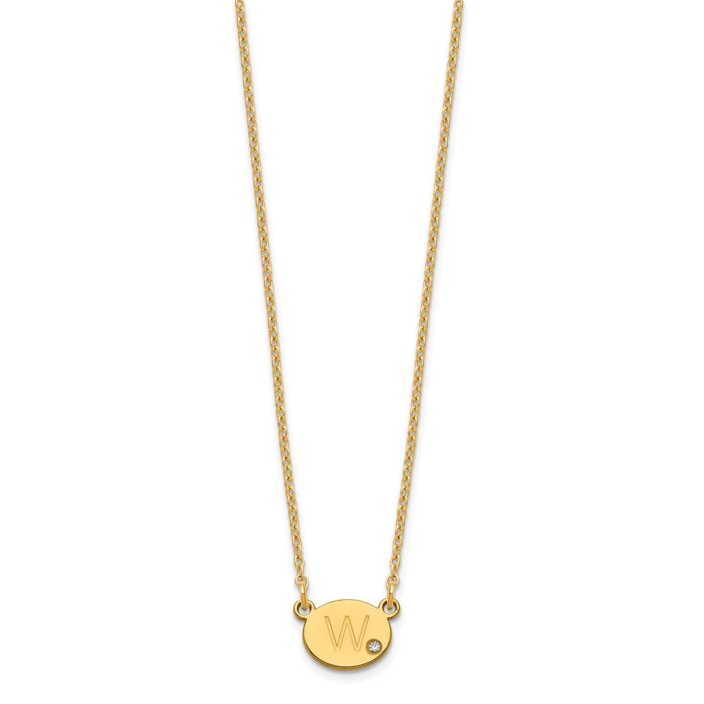 Vergoldet Sterlingsilber /gold Oval Initiale mit Diamant Halskette