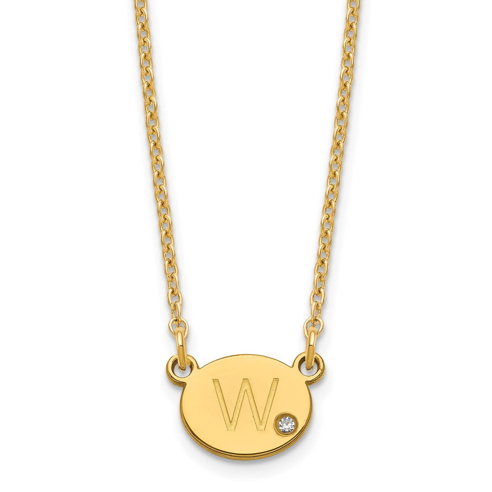 Vergoldet Sterlingsilber /gold Oval Initiale mit Diamant Halskette
