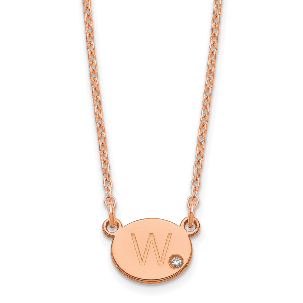 Roségoldbeschichtet Sterlingsilber /rose Oval Initiale mit Diamant Halskette