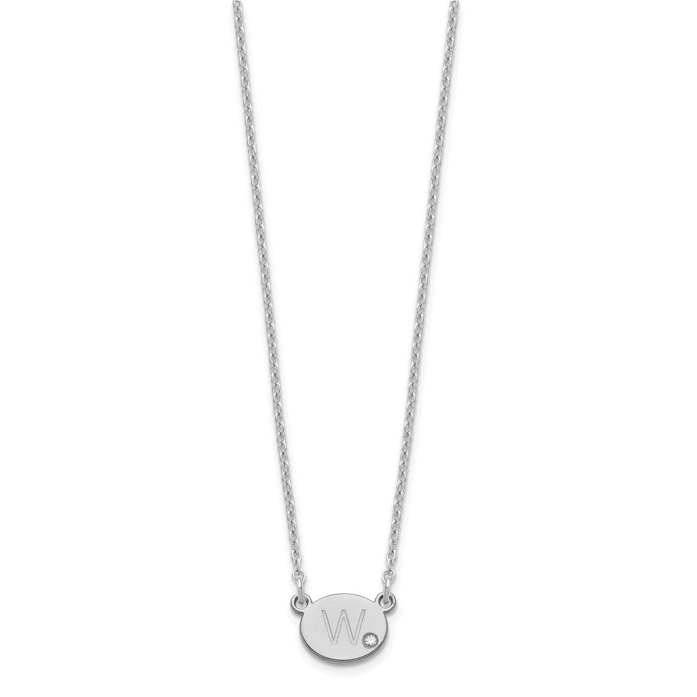 Sterlingsilber Silber/rhodiniert Oval Initiale mit Diamant Halskette