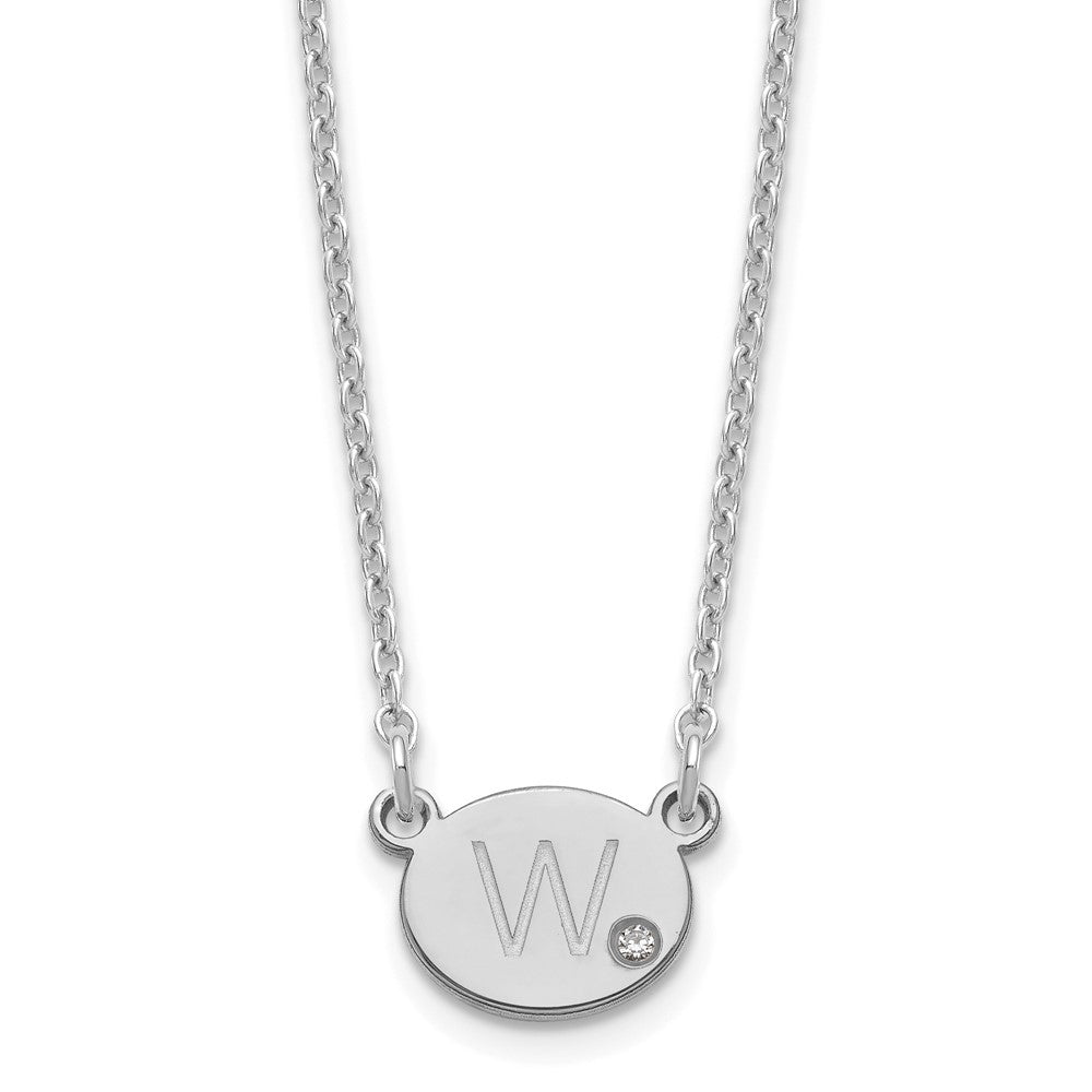 Sterlingsilber Silber/rhodiniert Oval Initiale mit Diamant Halskette