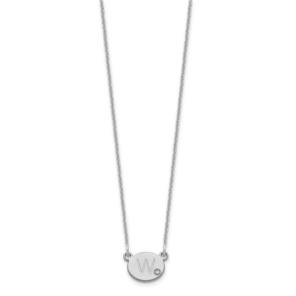 14K Weißgold Oval Initiale mit Diamant Halskette