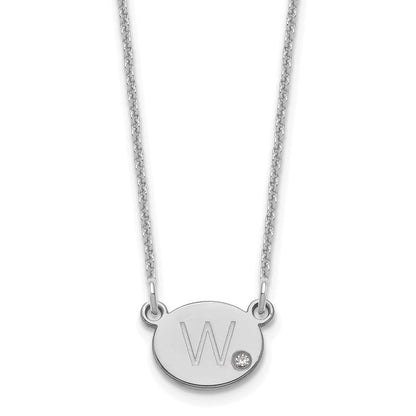 14K Weißgold Oval Initiale mit Diamant Halskette