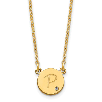 Vergoldet Sterlingsilber /gold Rund Initiale mit Diamant Halskette