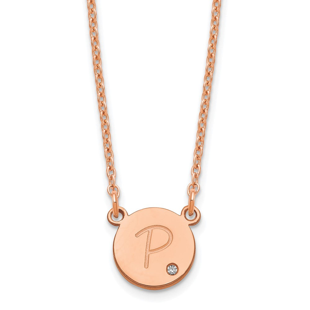 Roségoldbeschichtet Sterlingsilber /rose Rund Initiale mit Diamant Halskette
