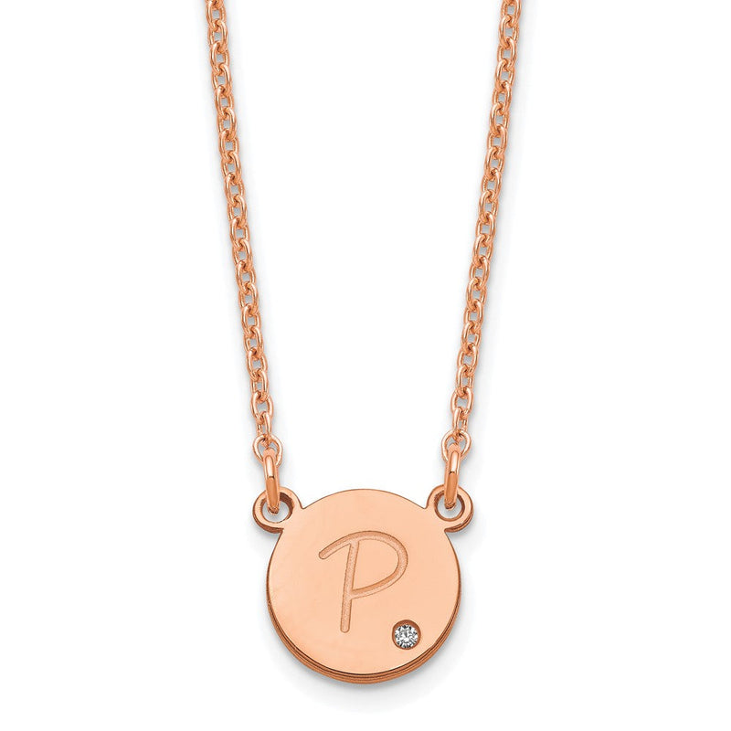 Roségoldbeschichtet Sterlingsilber /rose Rund Initiale mit Diamant Halskette