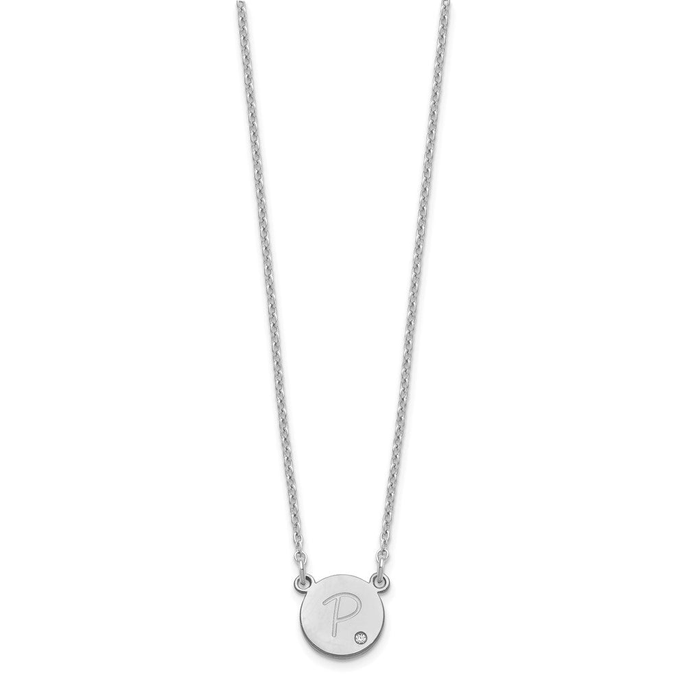 Sterlingsilber Rhodiniert Rund Initiale mit Diamant Halskette