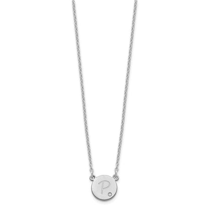 Sterlingsilber Rhodiniert Rund Initiale mit Diamant Halskette