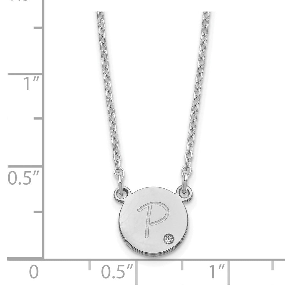 Sterlingsilber Rhodiniert Rund Initiale mit Diamant Halskette