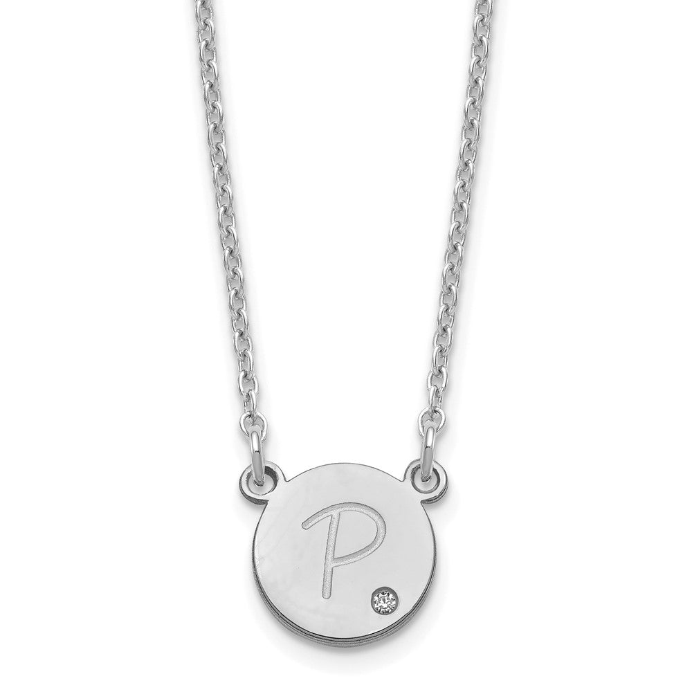 Sterlingsilber Rhodiniert Rund Initiale mit Diamant Halskette