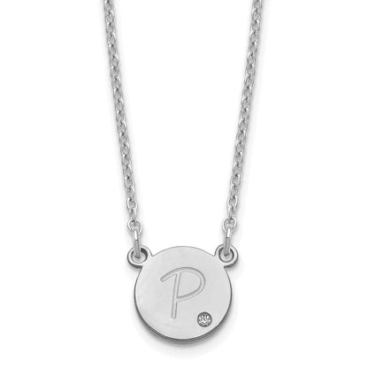 Sterlingsilber Rhodiniert Rund Initiale mit Diamant Halskette
