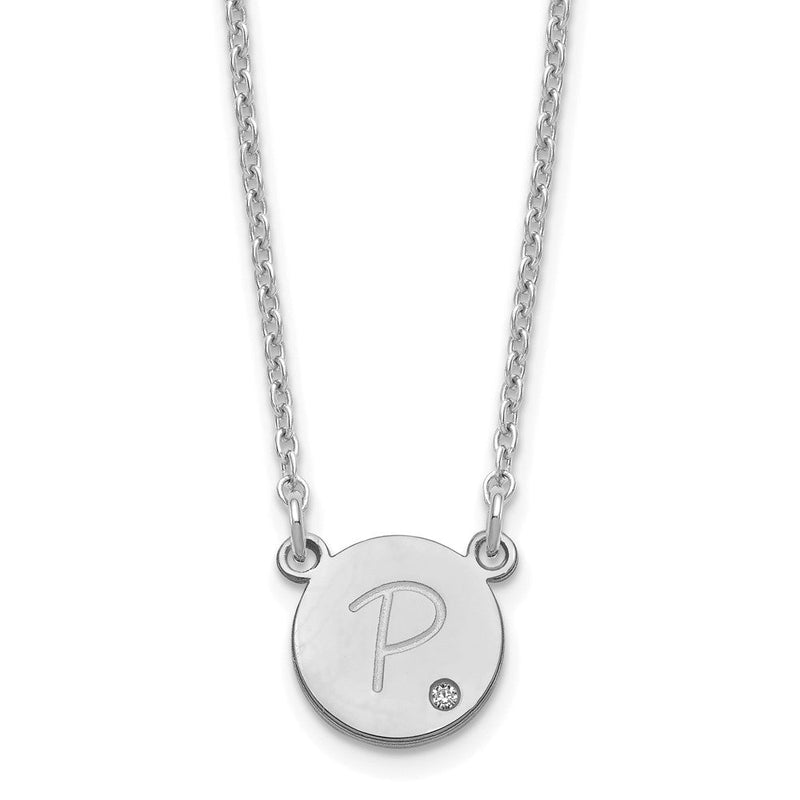 Sterlingsilber Rhodiniert Rund Initiale mit Diamant Halskette