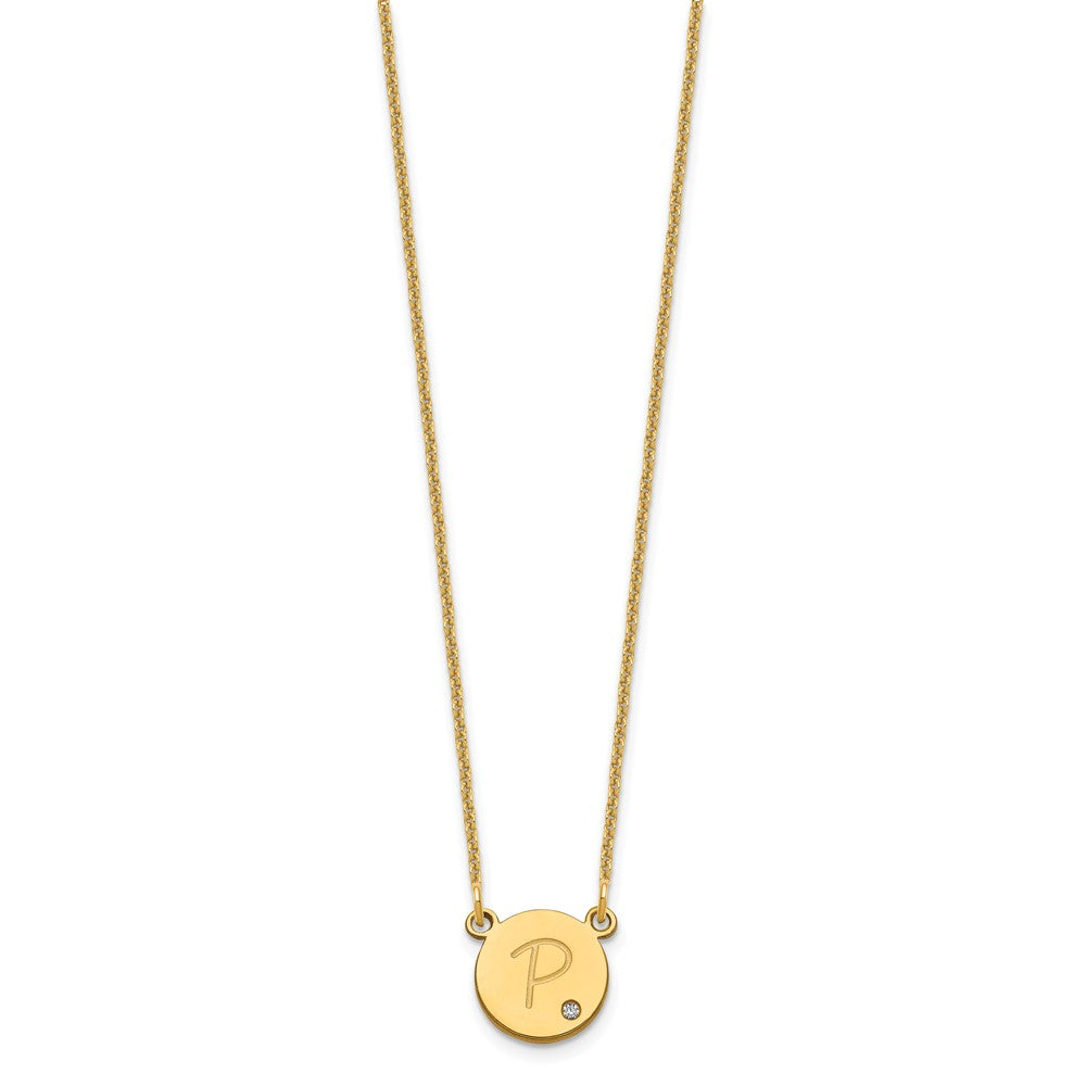 14K Gelbgold Rund Initiale mit Diamant Halskette