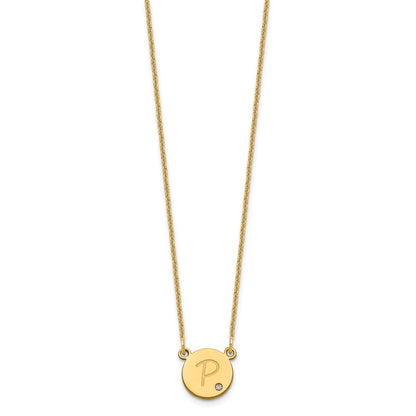 14K Gelbgold Rund Initiale mit Diamant Halskette
