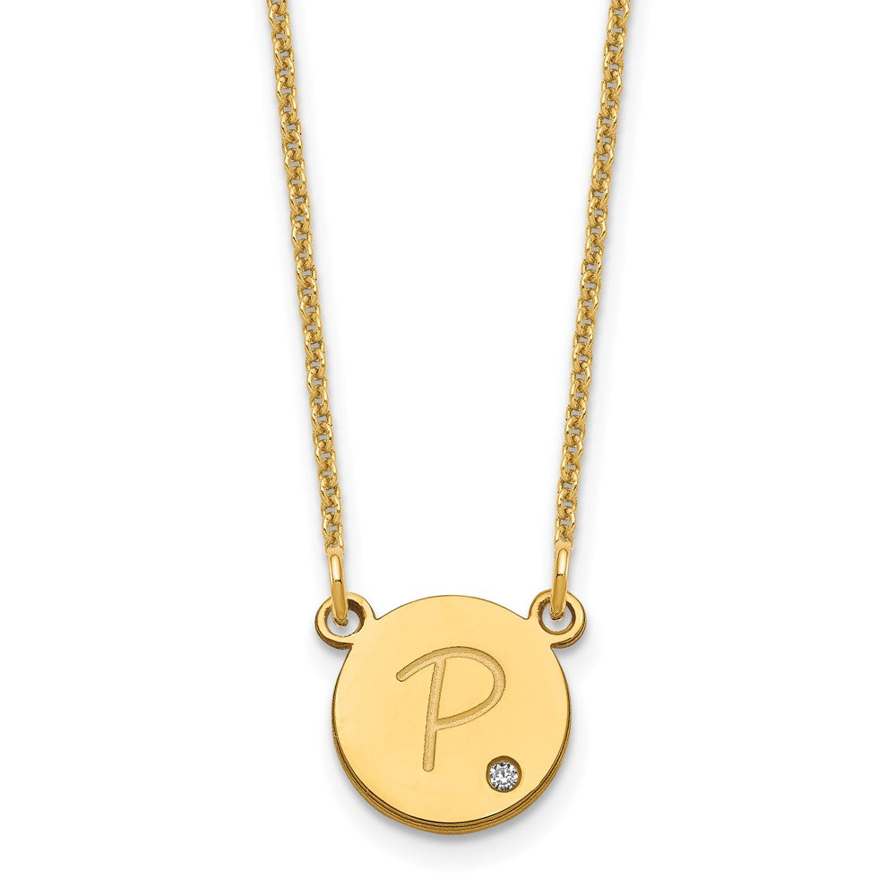14K Gelbgold Rund Initiale mit Diamant Halskette