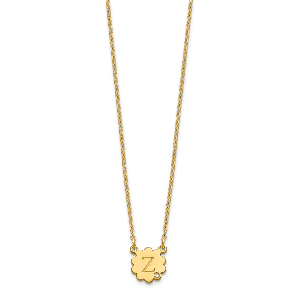 Vergoldet Sterlingsilber /gold Initiale Blume mit Diamant Halskette