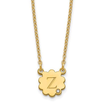 Vergoldet Sterlingsilber /gold Initiale Blume mit Diamant Halskette