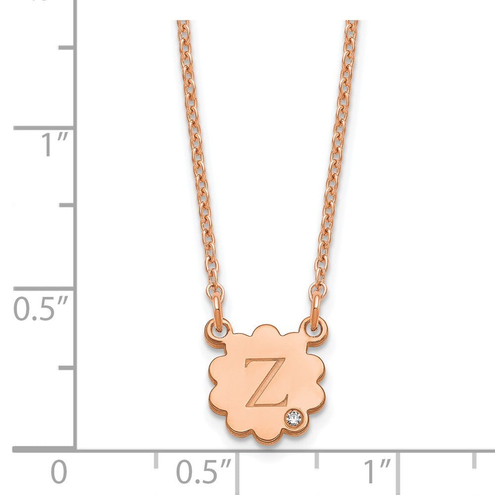 Roségoldbeschichtet Sterlingsilber /rose Initiale Blume mit Diamant Halskette