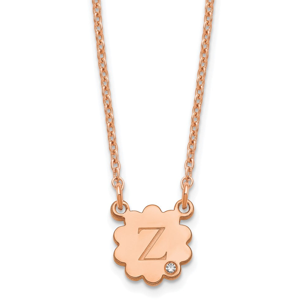 Roségoldbeschichtet Sterlingsilber /rose Initiale Blume mit Diamant Halskette
