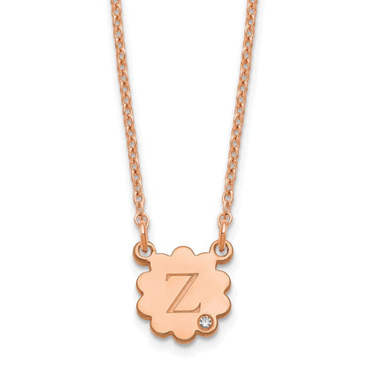 Roségoldbeschichtet Sterlingsilber /rose Initiale Blume mit Diamant Halskette