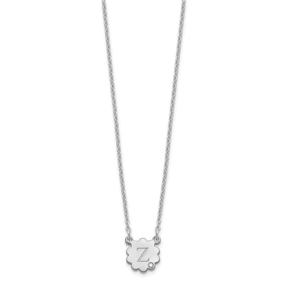 Sterlingsilber Silber/rhodiniert Initiale Blume mit Diamant Halskette