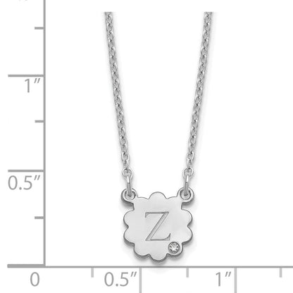 Sterlingsilber Silber/rhodiniert Initiale Blume mit Diamant Halskette