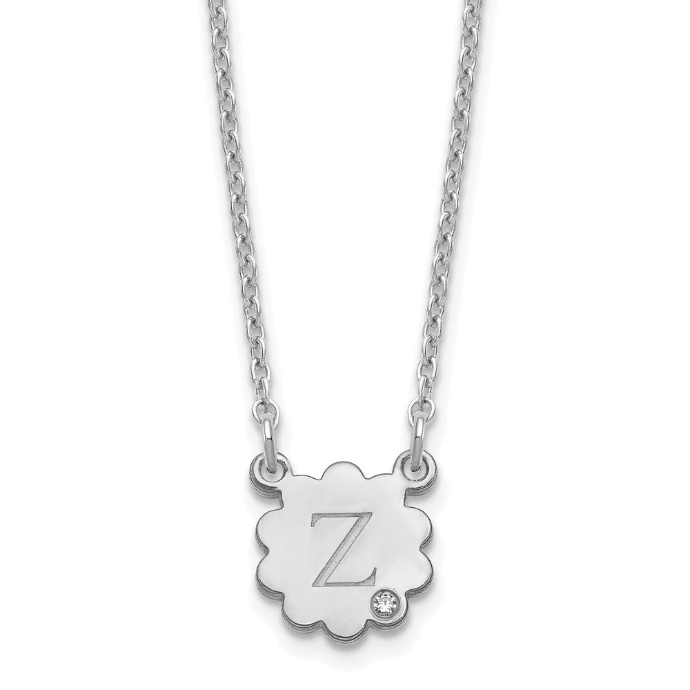 Sterlingsilber Silber/rhodiniert Initiale Blume mit Diamant Halskette