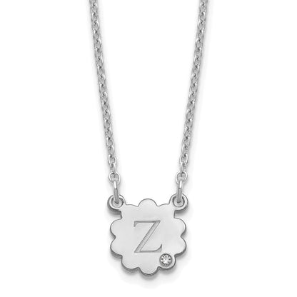 Sterlingsilber Silber/rhodiniert Initiale Blume mit Diamant Halskette