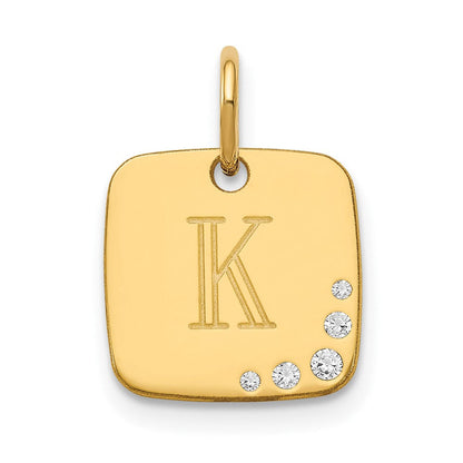 14K Gelbgold Kissen Initiale mit Diamant Charm