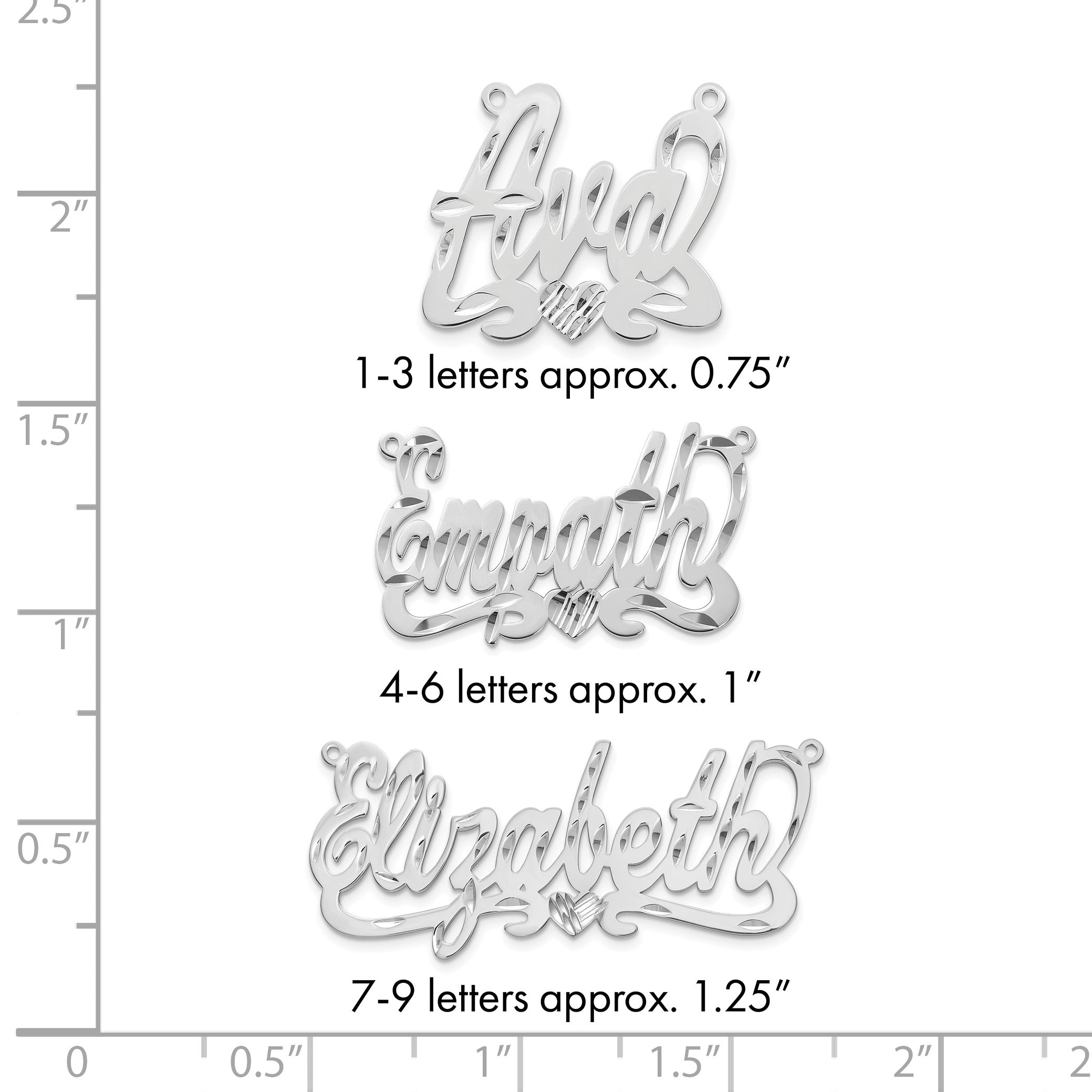 Sterlingsilber Silber/rhodiniert Diamantiert Herz Name Platte