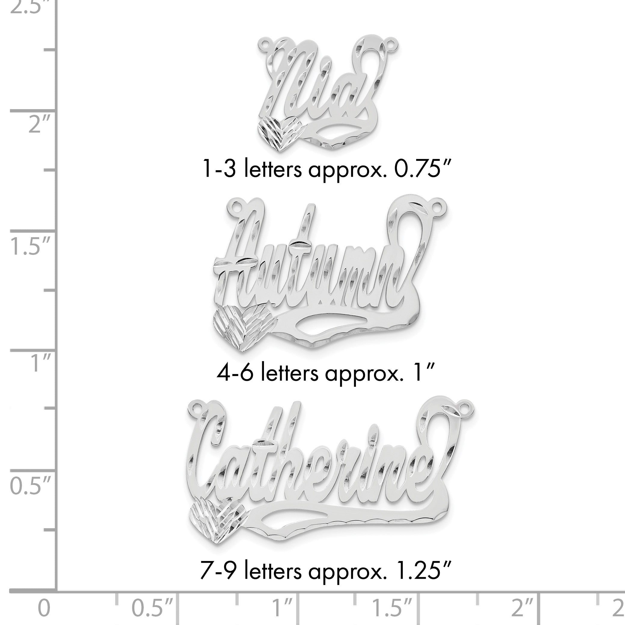 Sterlingsilber Silber/rhodiniert Diamantiert Herz Name Platte