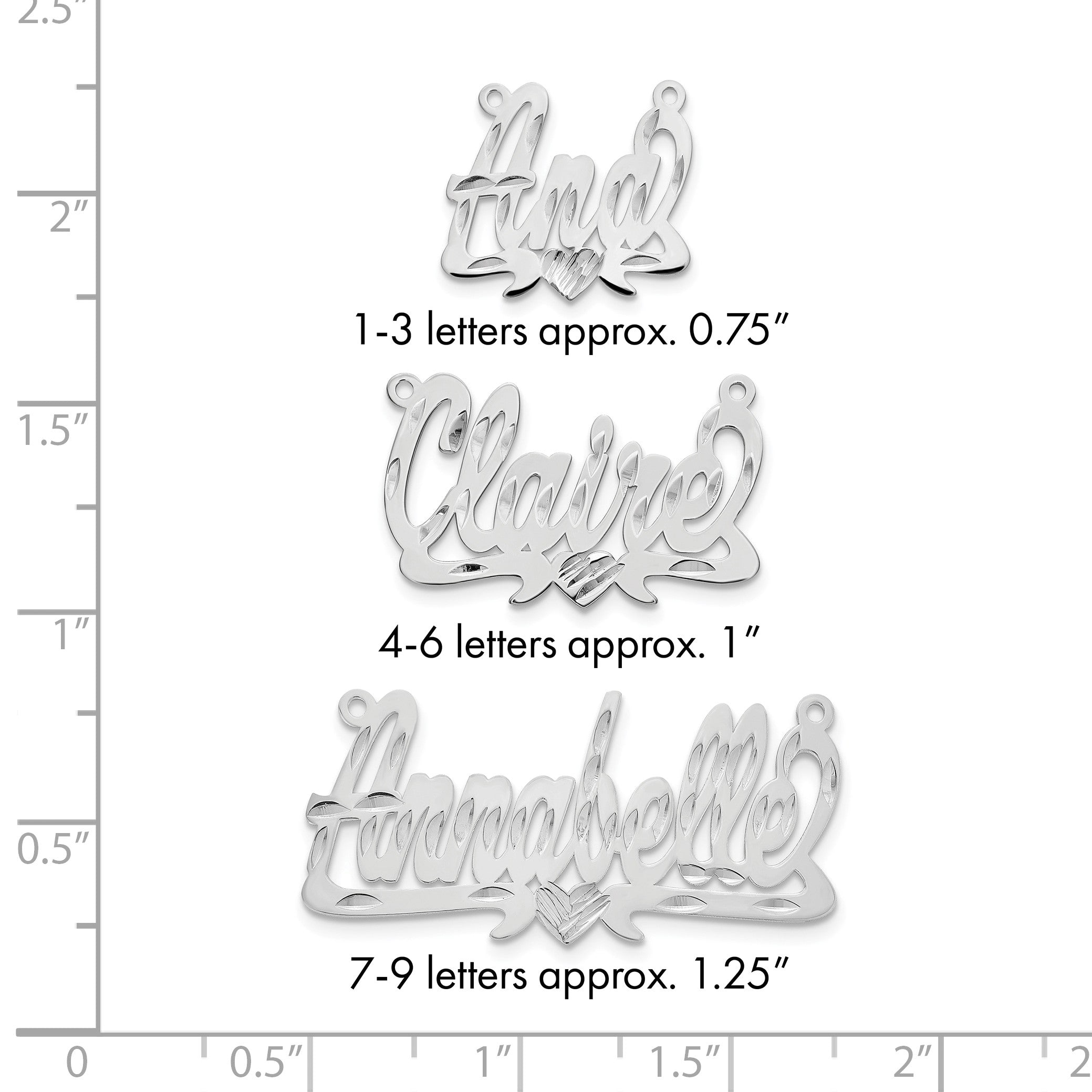 Sterlingsilber Silber/rhodiniert Diamantiert Herz Name Platte