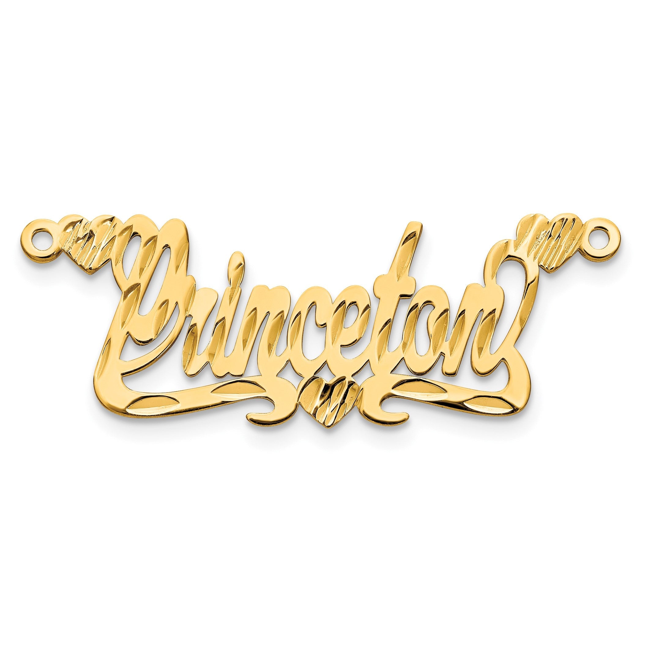 14K Gelbgold Diamantiert Herzen Name Platte
