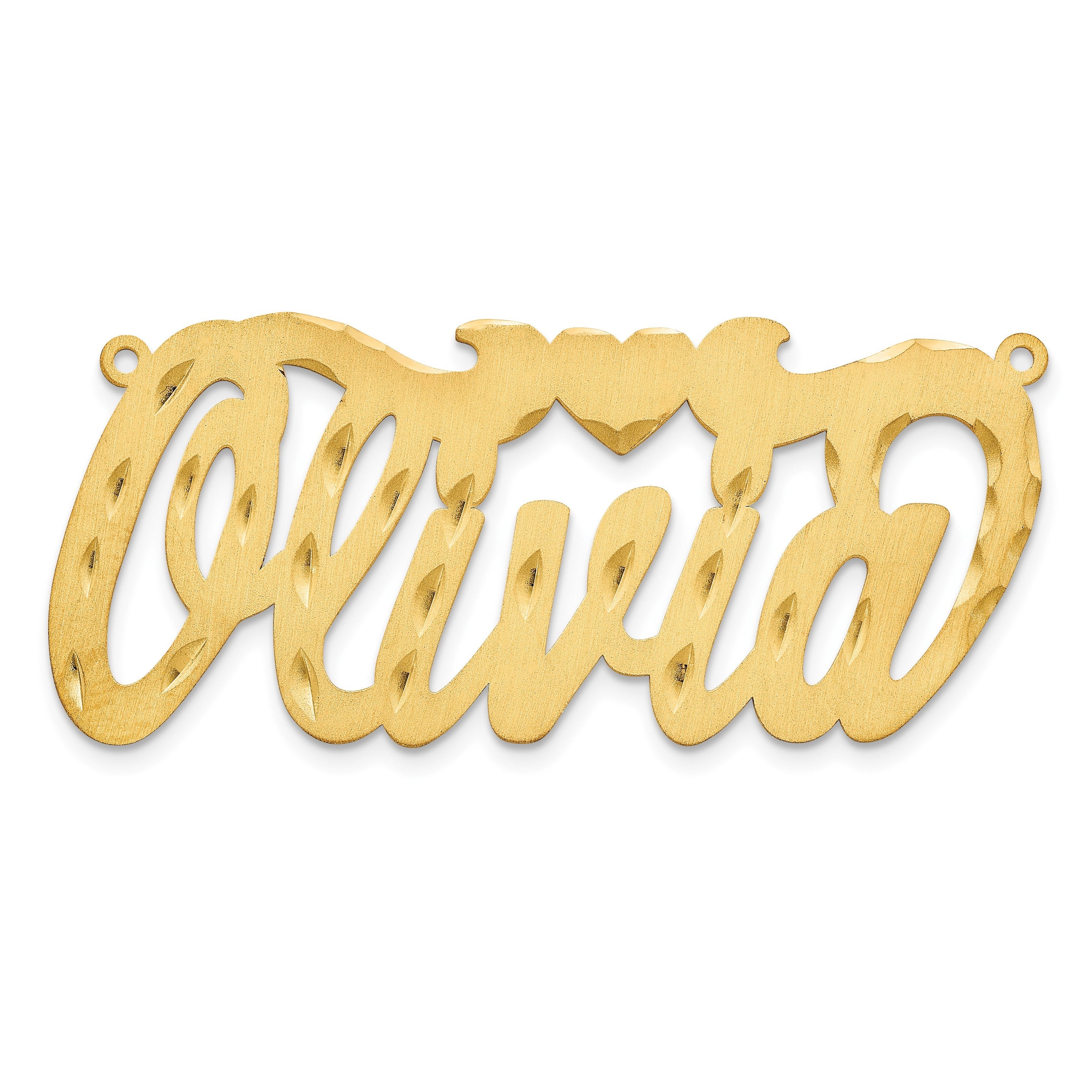14K Gelbgold Satiniert Diamantiert Herz Name Platte